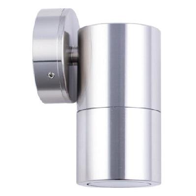 pillar light fixed gu10 shiny silver ip65 round back plate