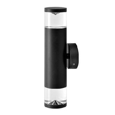 pillar light up/down gu10 black ip65 round back plate anti-glare 2 glass
