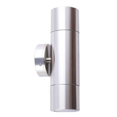 pillar light up/down gu10 shiny silver ip65 round back plate