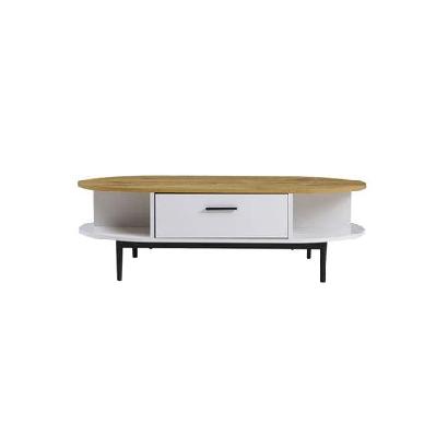 polish 1-drawer oval wooden coffee table w/ open compartments - white/natural