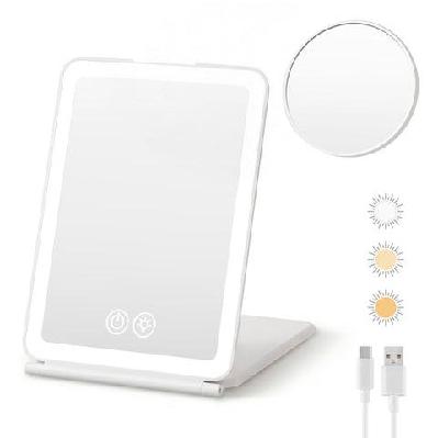 portable travel makeup mirror rechargeable makeup mirror with lights 10x magnifier white