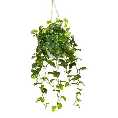 pothos bush artificial fake hanging planter 104cm decorative w/ rope - green