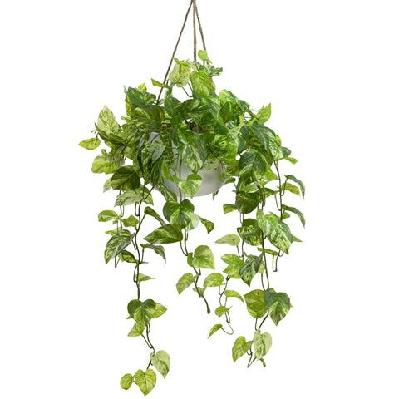 pothos bush artificial fake plant decorative arrangement 104cm in hanging planter marble green