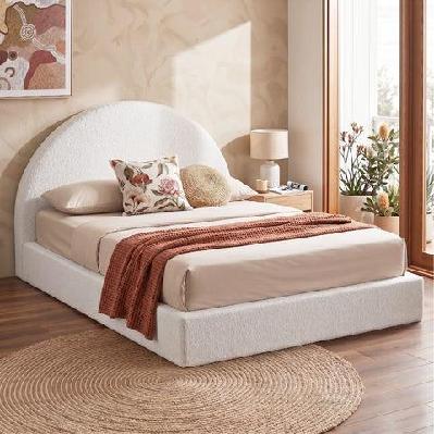 queen bed frame boucle fabric vacuum compressed beds removable washable cover no-assembly