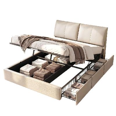 queen bed frame gas lift storage 3 drawers adjustable headboard platform base