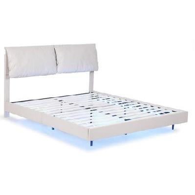 queen bed frame rgb led floating beds adjustable headboard beige white