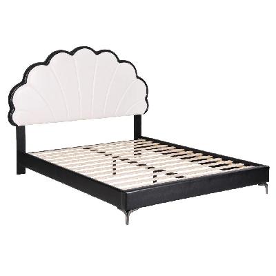 queen bed frame with adjustable shell headboard and pvc upholstery