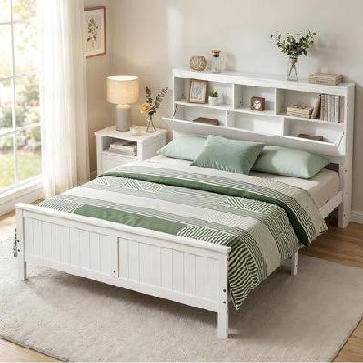 queen bed frame with storage headboard and footboard wooden bed base white