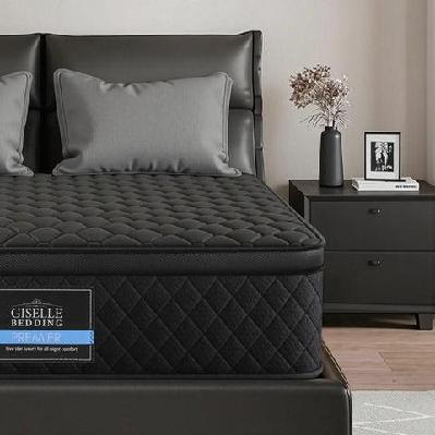 queen mattress 34cm euro top with 5-zone pocket spring support black