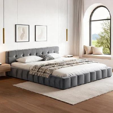 queen size bed frame plush soft headboard velvet platform base for modern bedrooms grey