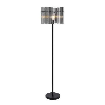 quilo contemporary standing floor lamp light foot switch metal glass black smoke matte 
