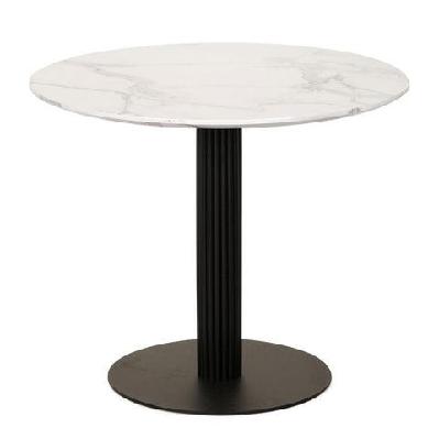 rafael round dining table with marble effect 90cm - black metal frame - white sevella