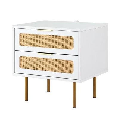 rattan bedside table 2 drawers pine