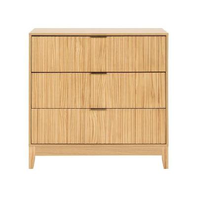 raul fluted chest of 3-drawer lowboy storage cabinet dresser gold handles oak