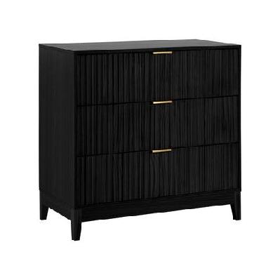 raul fluted chest of 3-drawer lowboy storage cabinet dresser gold handles black