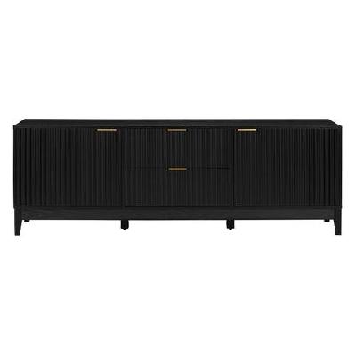 raul fluted lowline tv stand entertainment unit 180cm 2-doors 2-drawers black