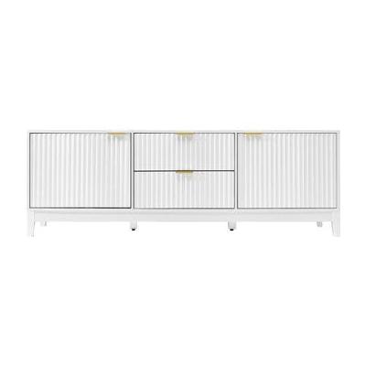 raul fluted lowline tv stand entertainment unit 180cm 2-doors 2-drawers white