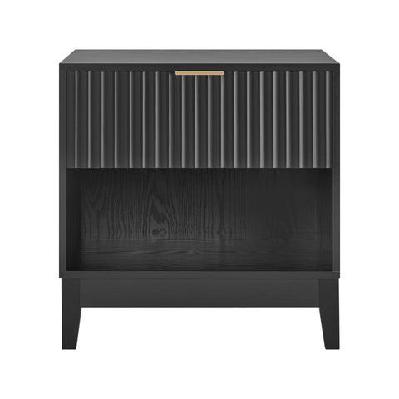 raul fluted nightstand bedside unit side table w/ 1-drawer black