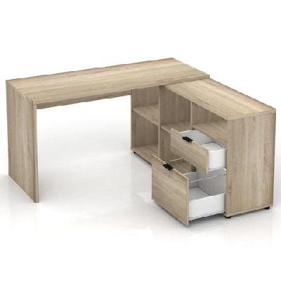 ravee l-shape executive computer corner desk table w/ storage - light sonoma oak