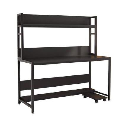 study computer office desk metal frame w/ hutch - black
