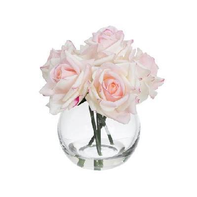 real touch light pink rose 21cm artificial plant flower arrangement decorative in fishbowl vase