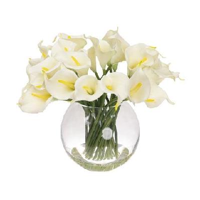 real touch white calla lily artificial faux plant flower decorative in fishbowl vase