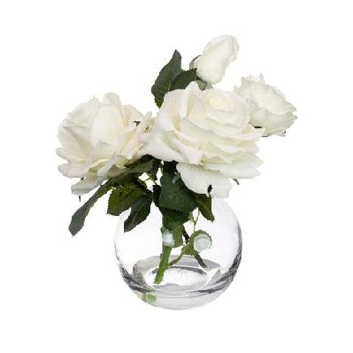 real touch white rose 21cm artificial plant flower arrangement decorative in fishbowl vase