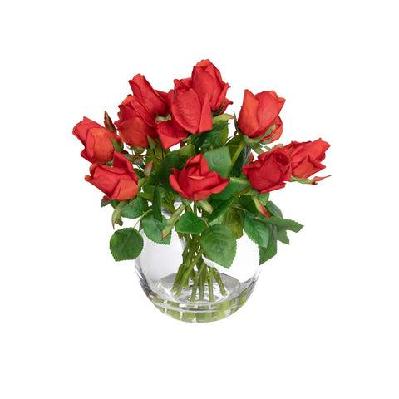 red rose 38cm artificial plant flower arrangement decorative in glass