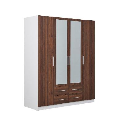 4-door 4-drawer wardrobe closet clothes storage cabinet - walnut