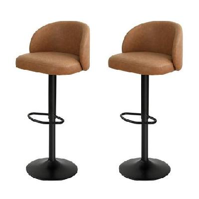 adjustable rolling bar stool with backrest – pu leather, swivel, and footrest - brown
