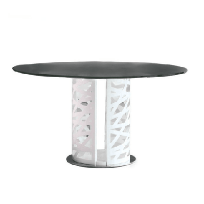 rondo modern round dining table 130cm black tempered glass w/ white metal base