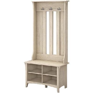 salinas coat rack hall tree and shoe storage cabinet - antique white