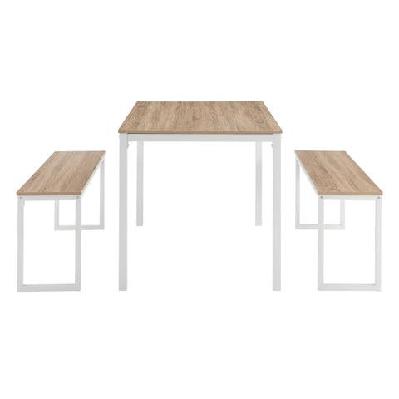 sebastian 3pcs dining set rectangular dining table 120cm and 2pc dining bench seat - oak/white white