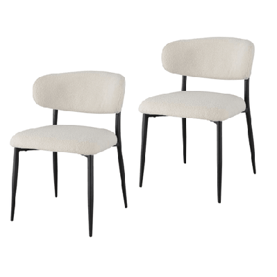 set of 2 amalia boucle fabric  kitchen dining side chair metal frame - off white