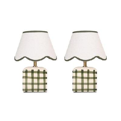 set of 2 amos ceramic base fabric shade table light lamp  green