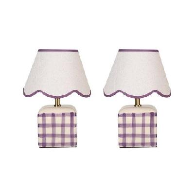 set of 2 amos ceramic base fabric shade table light lamp  purple