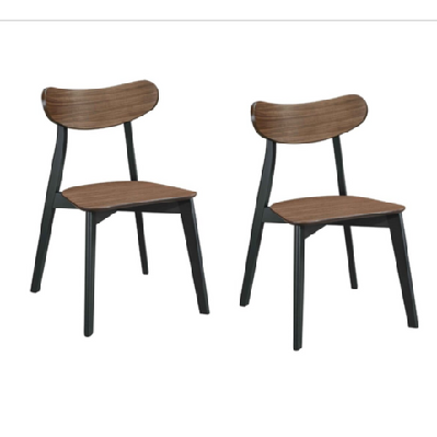 set of 2 solid rubber wood veneer seat kitchen dining side chair walnut