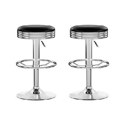 set of 2 backless pu leather bar stools - black and chrome