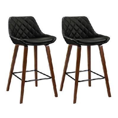 set of 2 bar stools bentwood pu leather diamond pleat - black