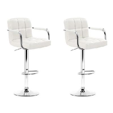 set of 2 bar stools gas lift swivel - steel and white
