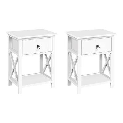 set of 2 bedside tables drawers side table nightstand lamp chest unit cabinet