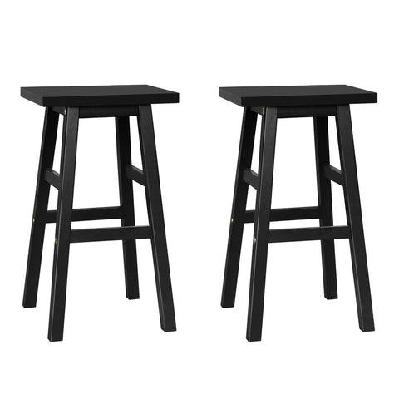 set of 2 beech wood bar stools - black
