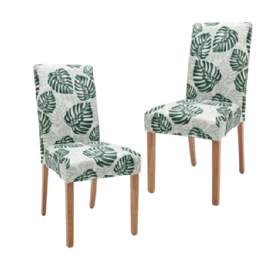 set of 2 fabric kitchen dining chair w/ leaf pattern - green