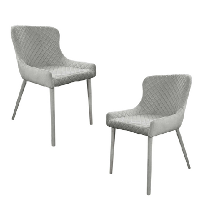 set of 2 calley fabric velvet kitchen dining chair metal legs grey 