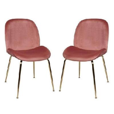 set of 2 casa velvet fabric dining chair - gold legs - blush
