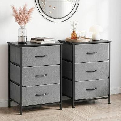 set of 2 chest of 3 drawers storage dresser tallboy grey