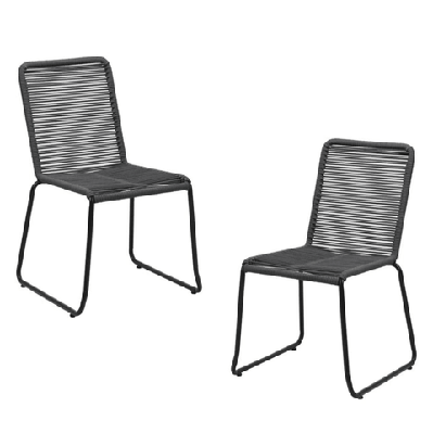 set of 2 clara stylish rope woven outdoor dining chair metal frame - charcoal