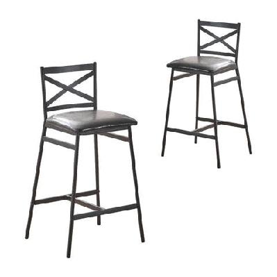 set of 2 connie metal frame pu seat kitchen counter bar stool - black