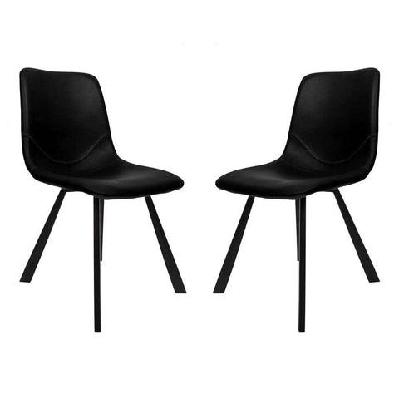 set of 2 cos faux leather dining chair black metal legs - black