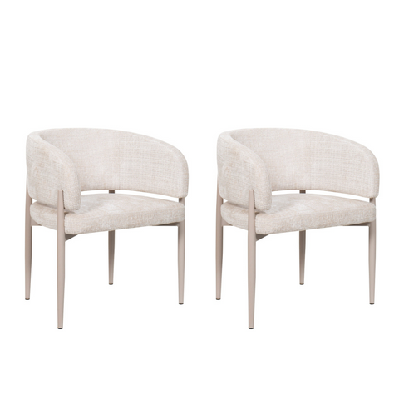 set of 2 daphne fabric kitchen dining armchair metal legs cream